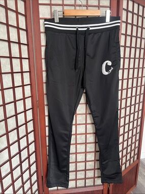 Control Black Track Pants with White Waist Stripes